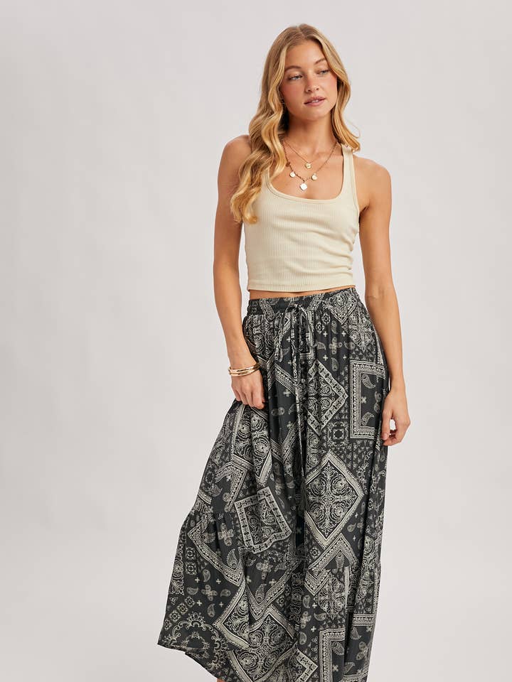 Bluivy - Wholesale Skirt - Women's - BOHO PRINT TIERED BUTTON DOWN FRONT MAXI SKIRT17