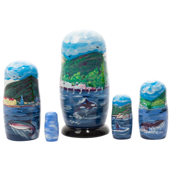 Golden Cockerel - Wholesale Decorative Tabletop Object - Alaskan Cruise Nesting Doll 5pc/6”3