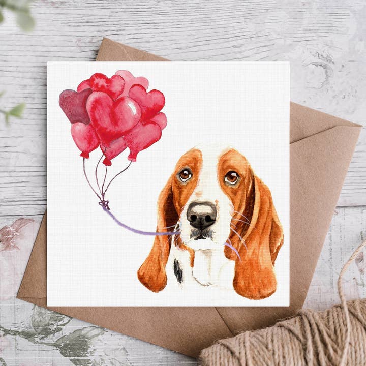 Biglietto di San Valentino Basset Hound per la vendita all'ingrosso da parte di Cloud Jellybean Art