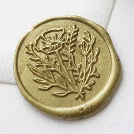 Wild flower wax seal stamp, wax seal kit or stamp head for wholesale by Fiona Ariva