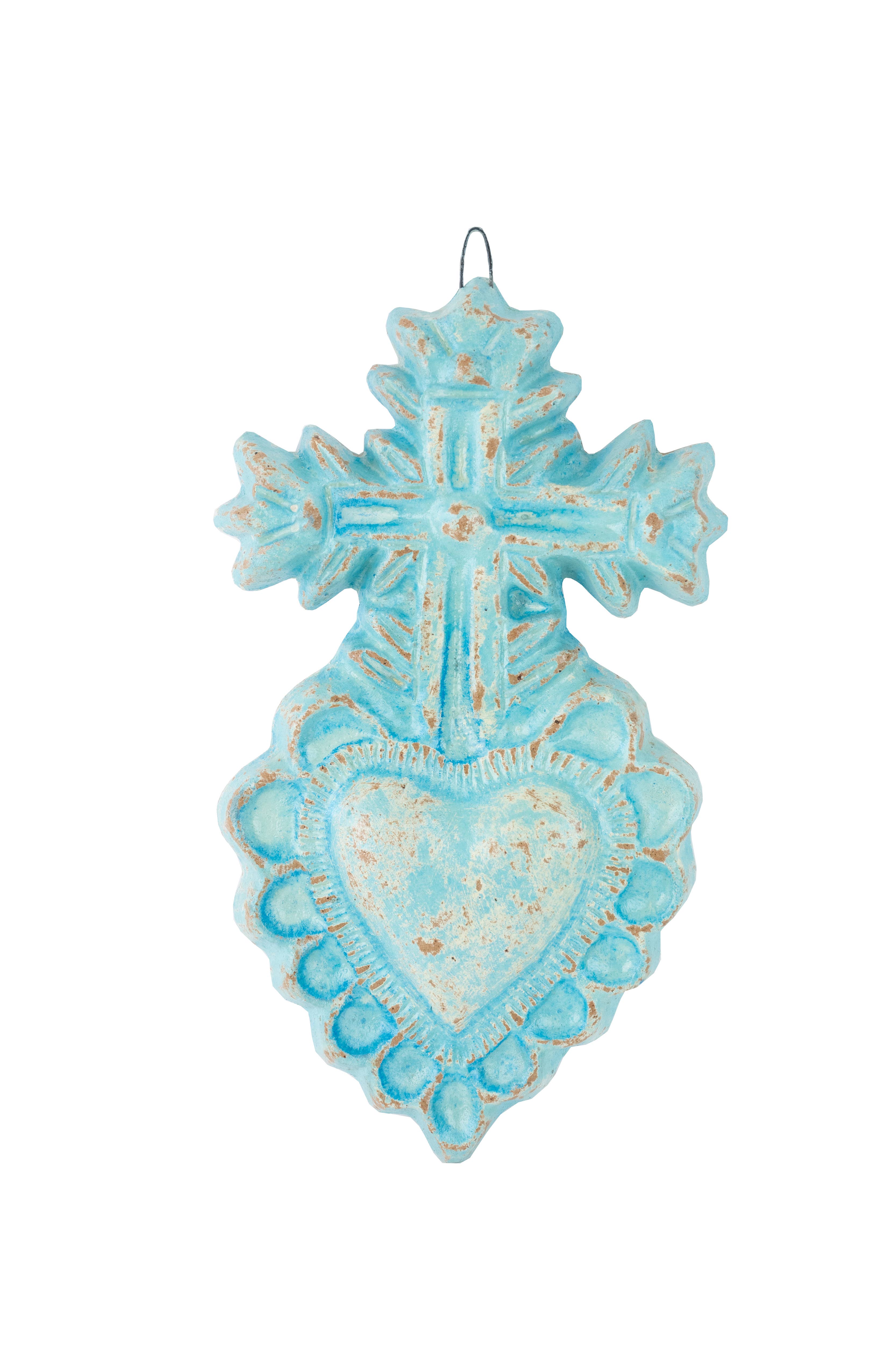 My Amigos Imports – wholesale Wall cross – Corpus Clay Heart with Cross-7.5x13 in-Handmade-3 Colors9