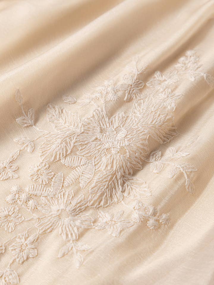 Oatmeal Embroidered Mesh Overlay Flowy Long Skirt for wholesale on Faire11