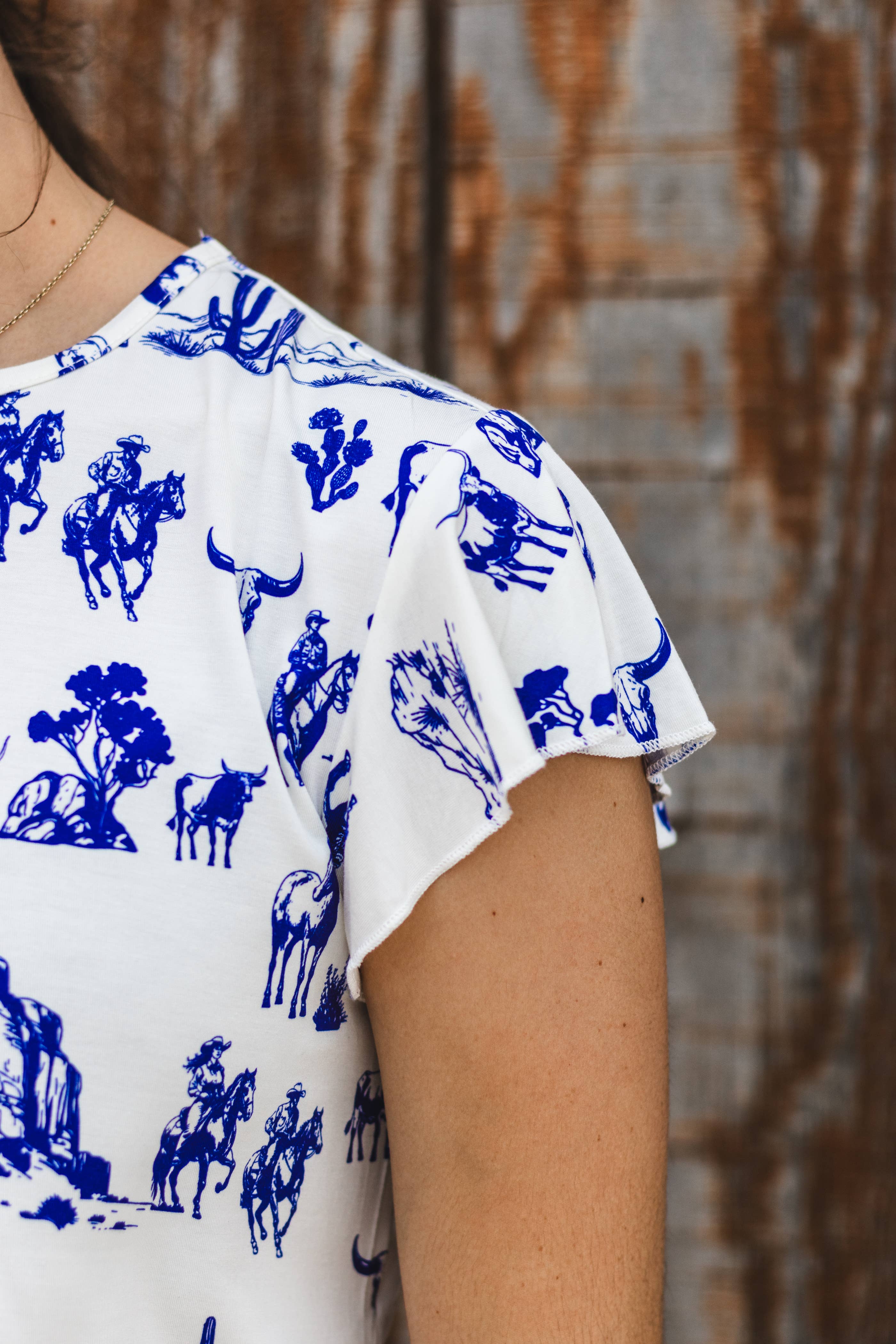 Rockin A Design - Vente T-shirt – femme - Top à manches volantées à imprimé toile western2