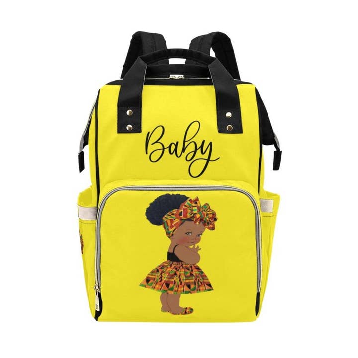 Sac à langer design - Ethnic Queen Afro-American Baby Girl - Sac à dos multifonction jaune vif pour la vente par TJtoddles.com