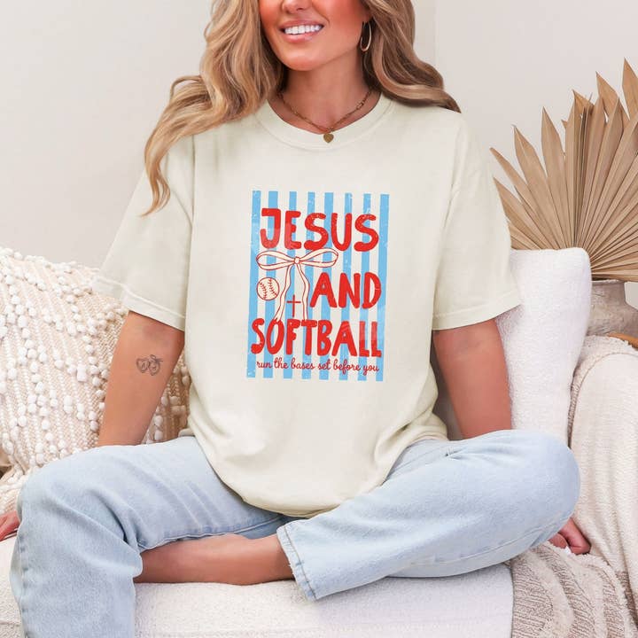 Jesus and Softball Christian Baseball Bow T-Shirt for wholesale by PressPilotCo
