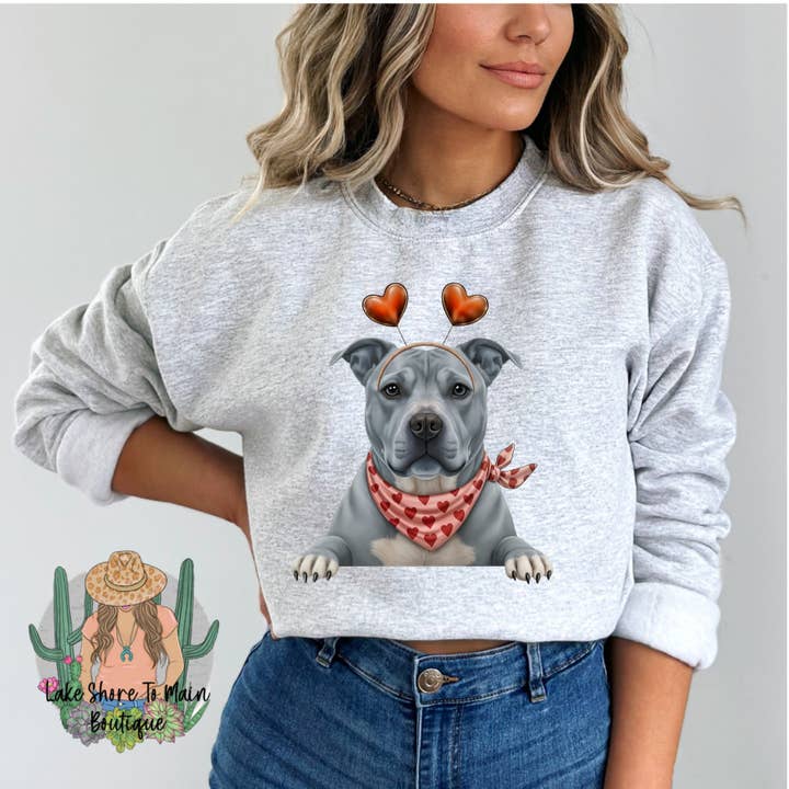 Cute Valentine's day sweatshirt - Valentine Pitbull for wholesale by Lake Shore To Main
