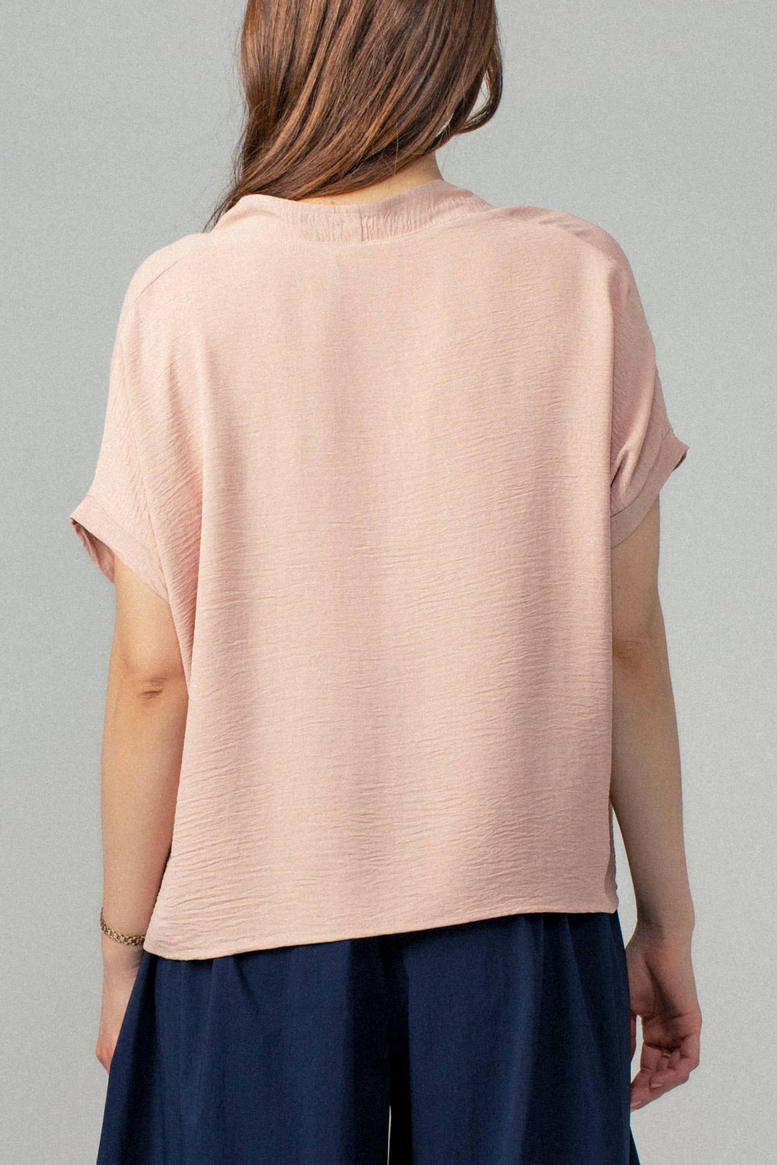 Urban Daizy - Wholesale Blouse - Women's - Relaxed V-Neck Top with Folded Sleeves7