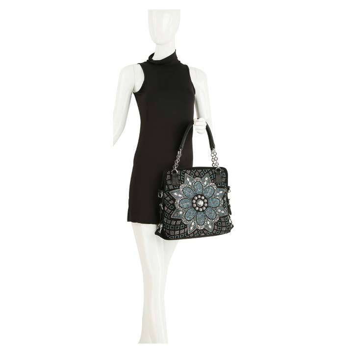 Black Boho Inspired Rhinestone Pattern Handbag for wholesale on Faire