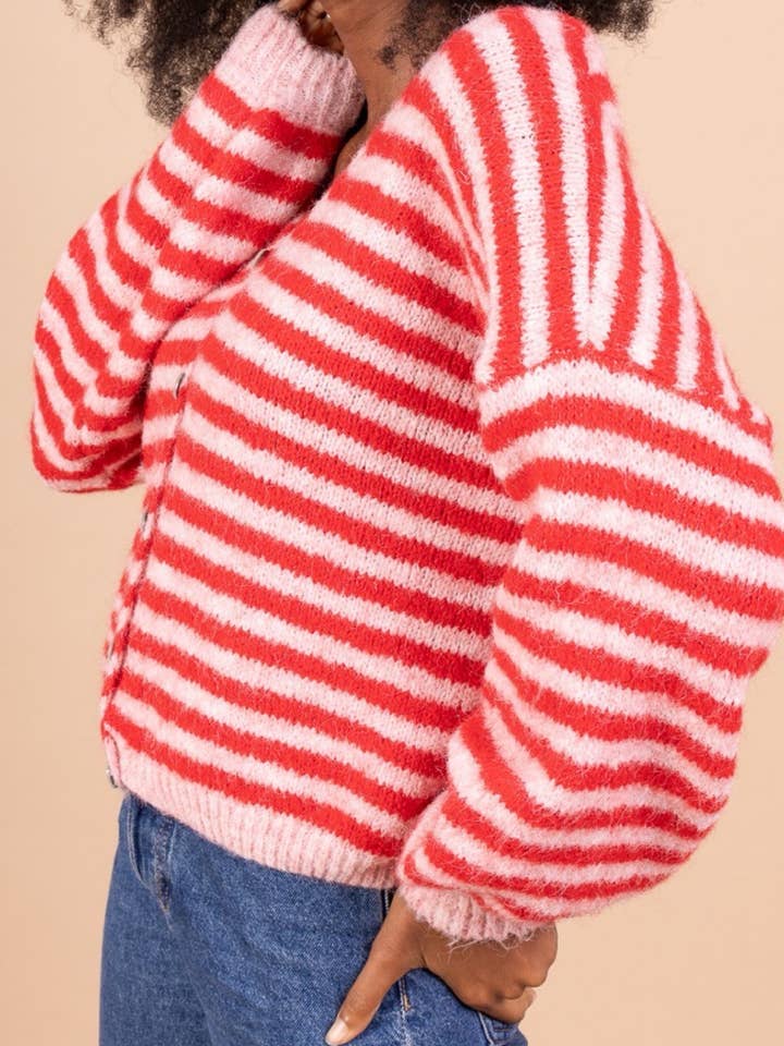 AMARIA - Wholesale Cardigan - Women's - Oversized striped cardigan in soft knit - WOOL - 5106213