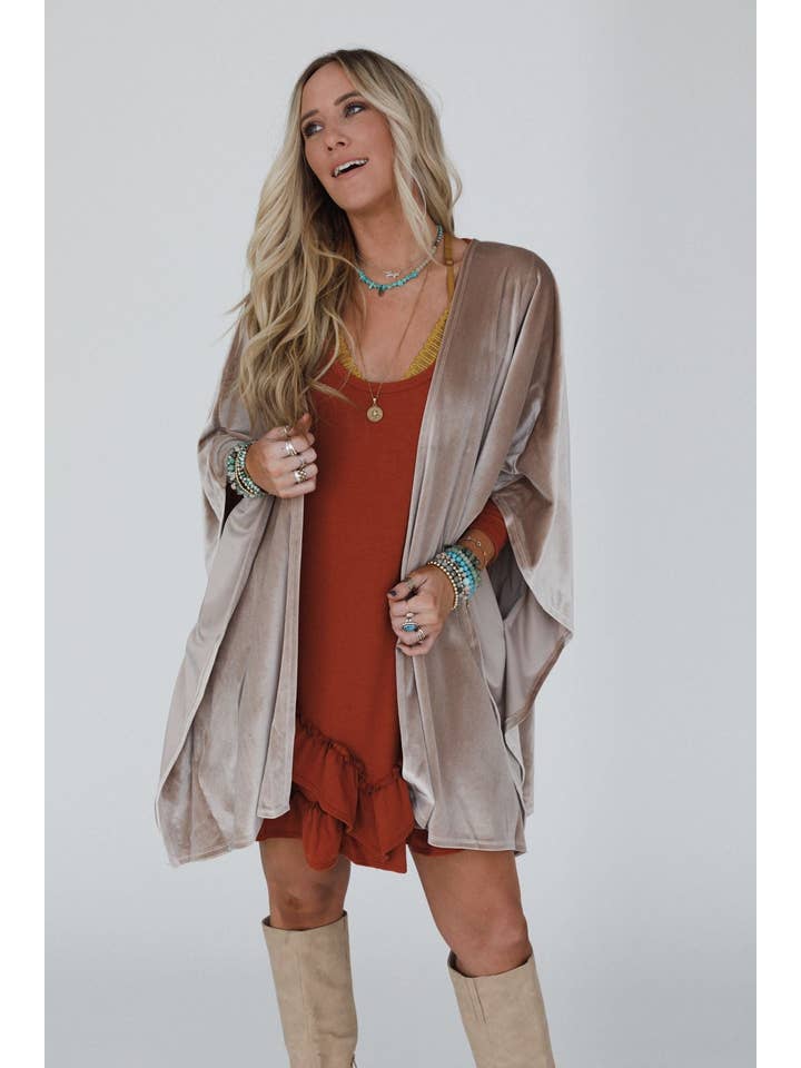 Three Bird Nest - Wholesale Kimono - Women's - Savoy Velvet Kimono - Taupe