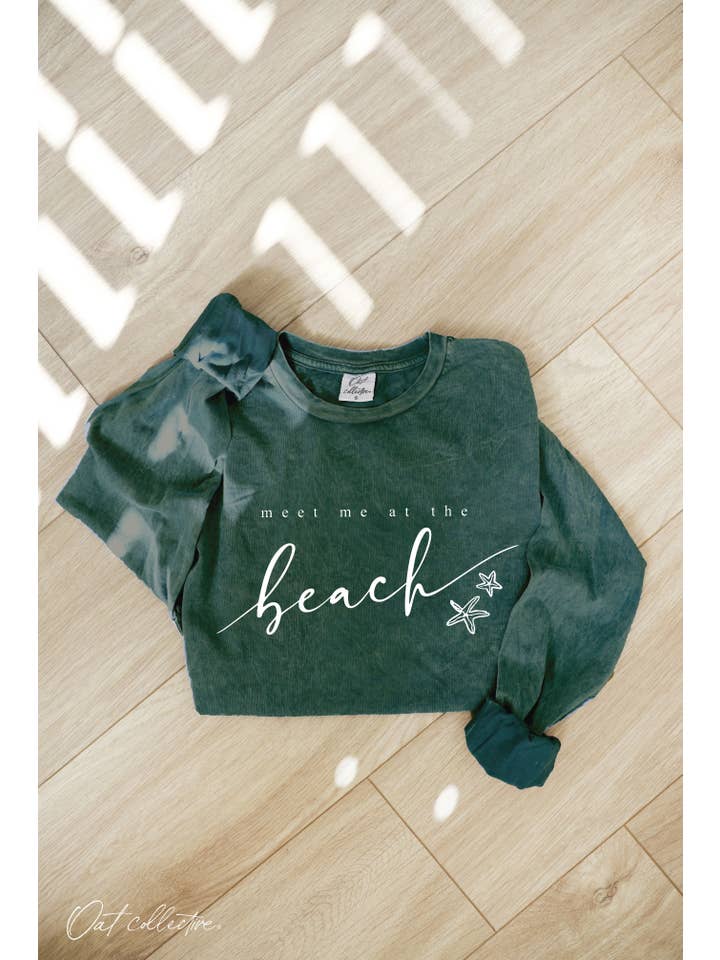 OAT COLLECTIVE - Wholesale Screen Printed T-Shirt - Women's - MEET ME AT THE BEACH Mineral Washed Long Sleeve Graphic 4