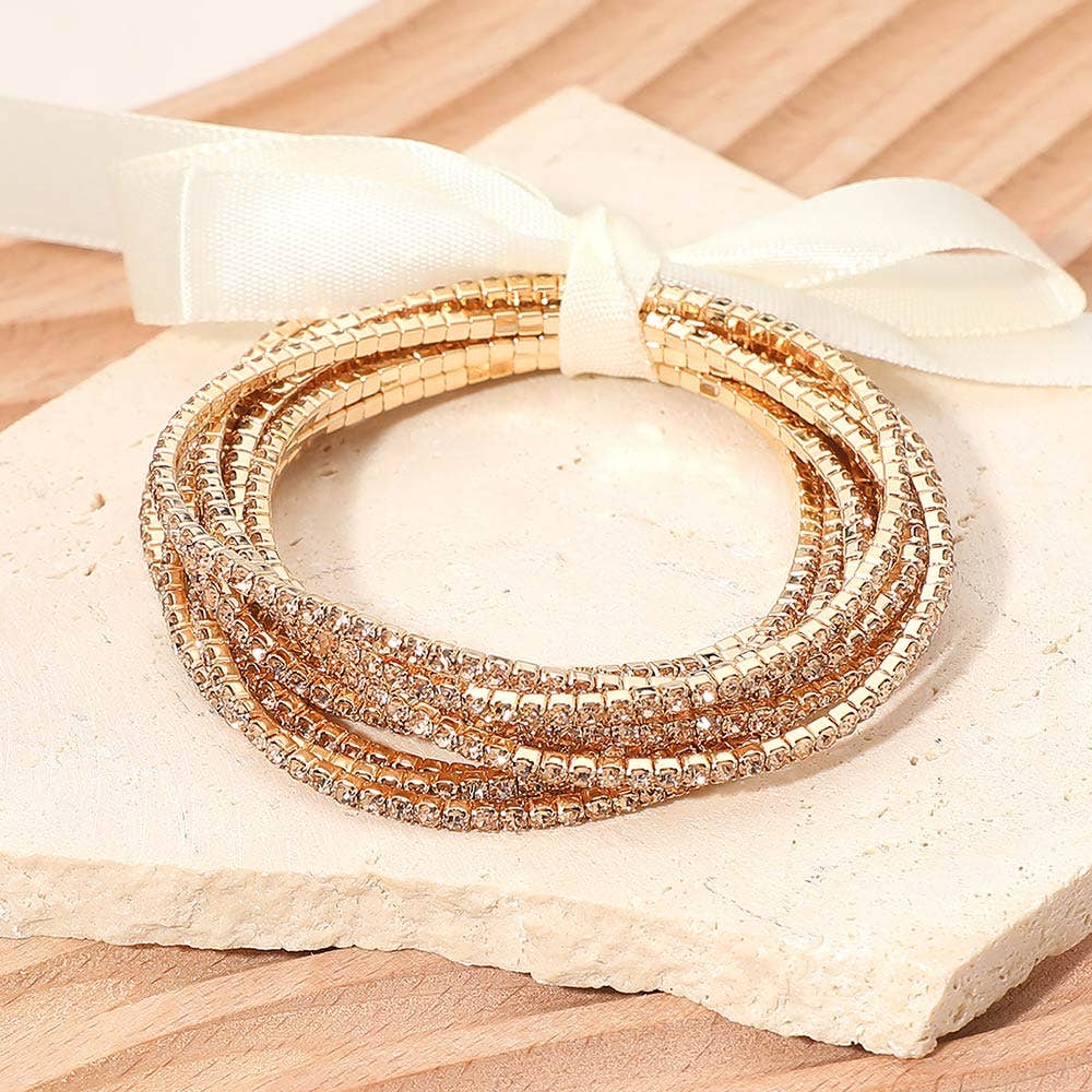 Sensibling Corp. – Großhandel Schmucksets – 12 Stück - Band Schlank Strass Stretch Mehrschichtiges Armband10