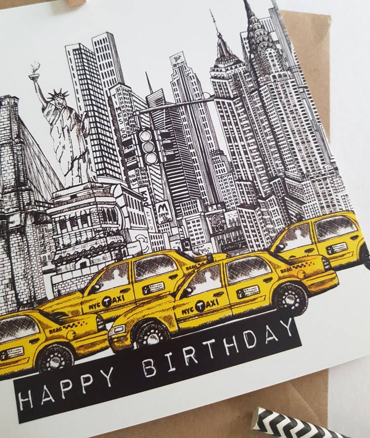 Katie Clement Illustration - Vendita all'ingrosso Biglietti di auguri - Biglietto di compleanno con skyline di New York5