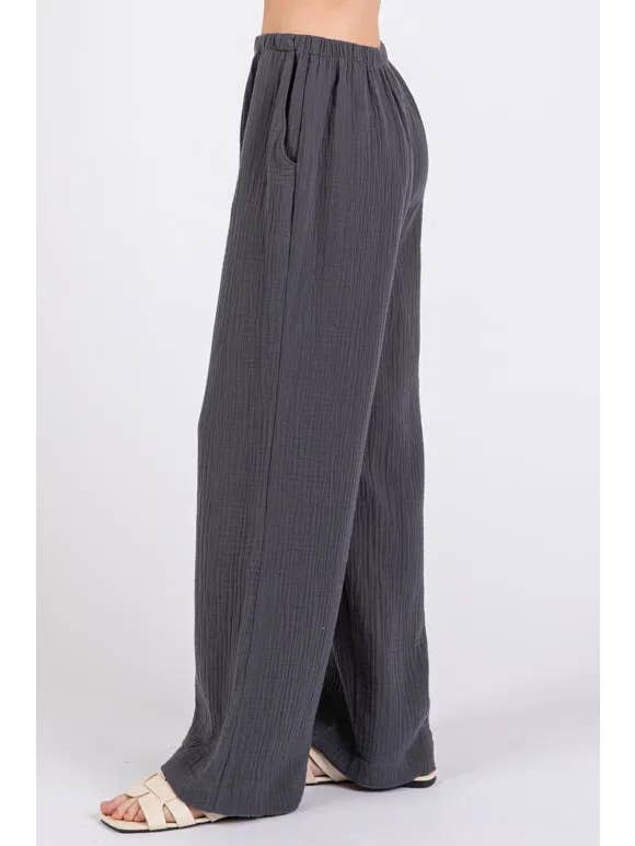 Final Touch - Wholesale Pants - Women's - Gauze Waist Elastic Wide Leg Pants - NP70166B