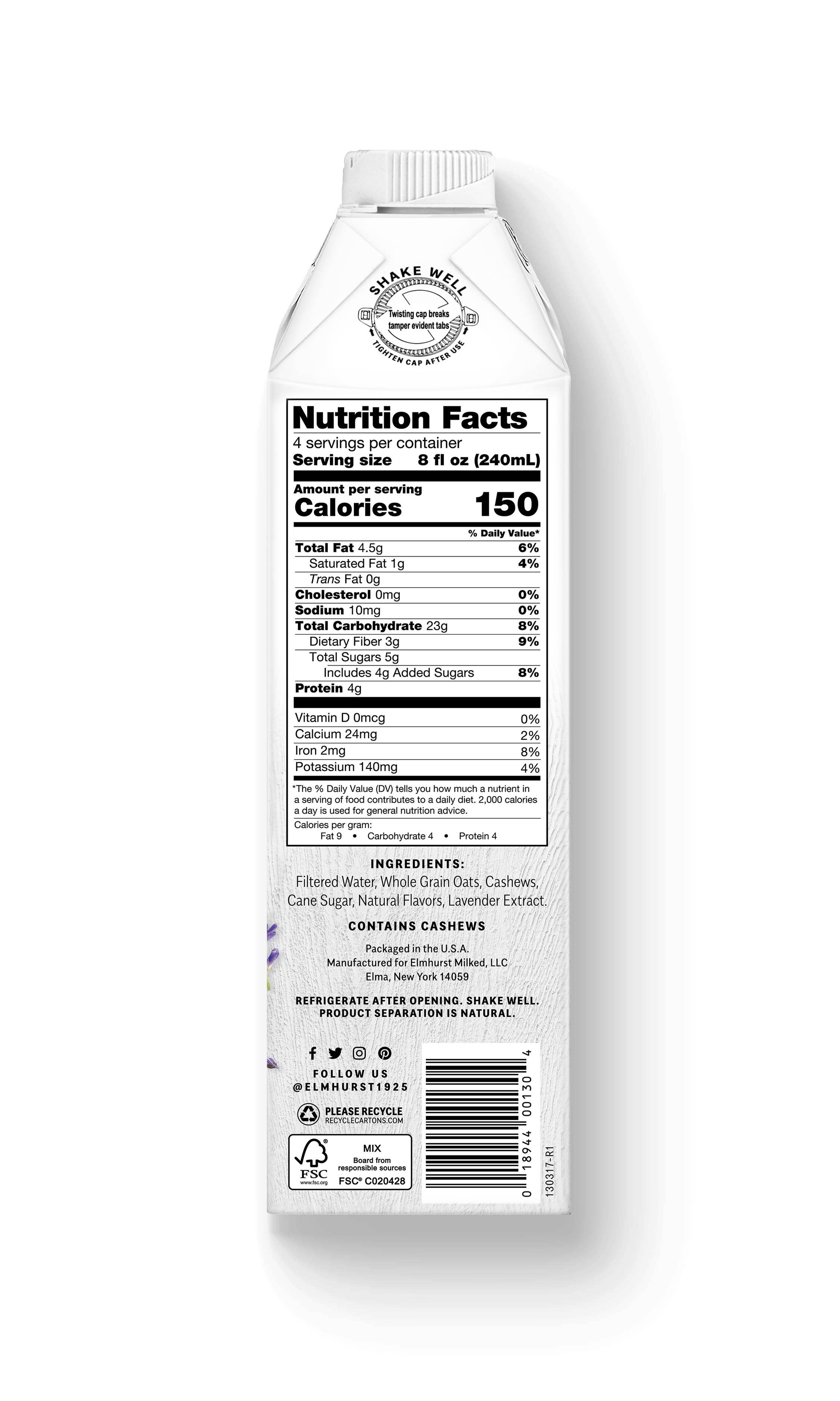 Elmhurst 1925 - Wholesale Non-Dairy Milk - Vanilla Lavender Botanical Blend [6-Pack]1