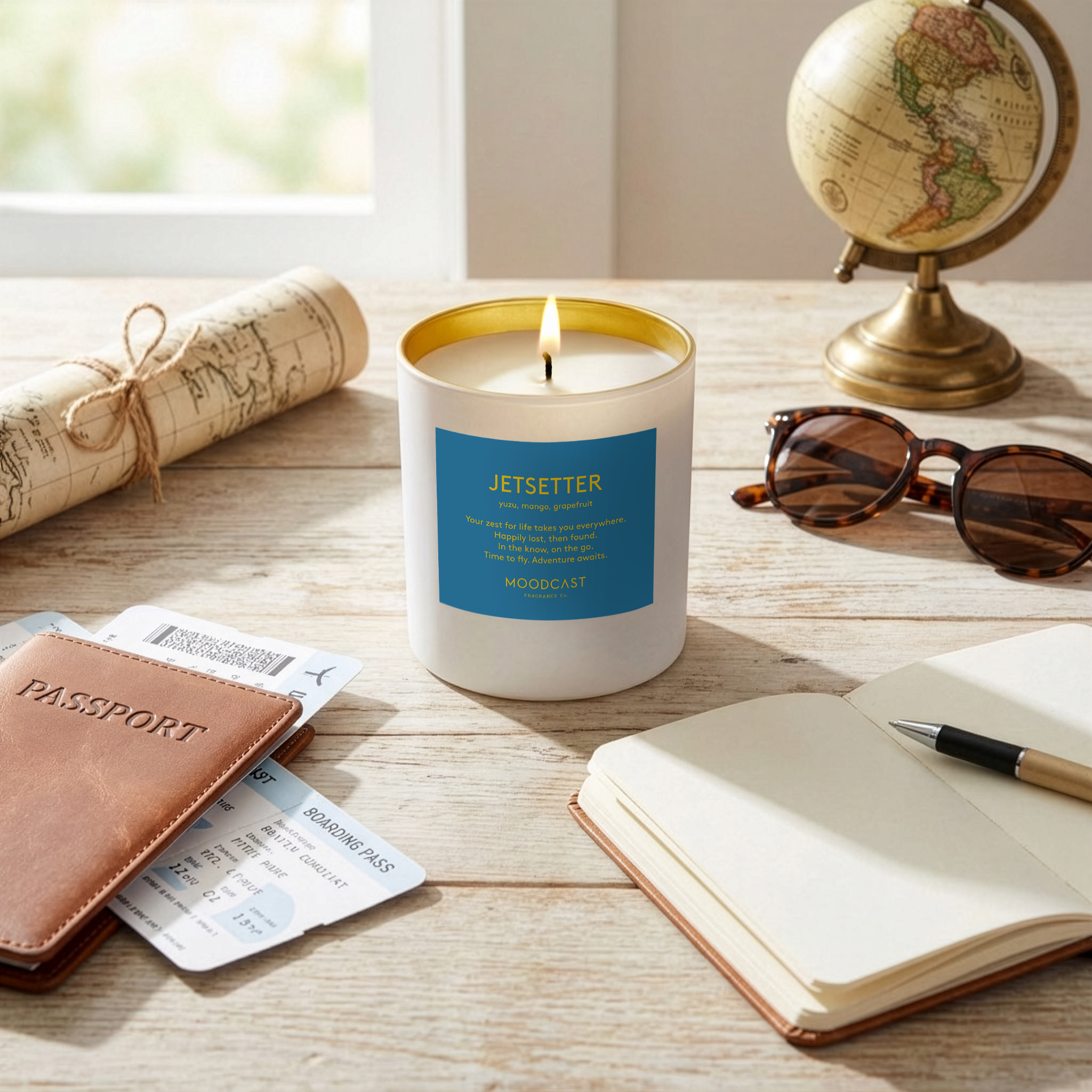 Moodcast Fragrance Co. – wholesale Jar/filled candle – Coconut Wax Candle - Persona - Jetsetter - 8 oz Glass Jar2