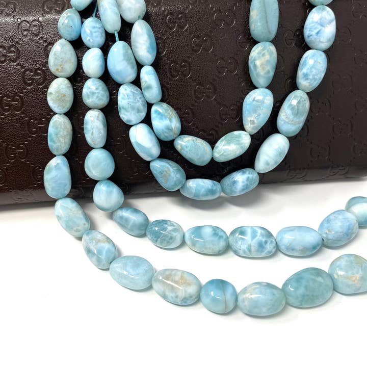 Perle di pietra preziosa Larimar da 16", perle di Larimar autentiche della Repubblica Dominicana di qualità AAA, perle di cristallo di guarigione spirituale Chakra, 10x7mm - 17x10mm per la vendita all'ingrosso da parte di Akstar Gems