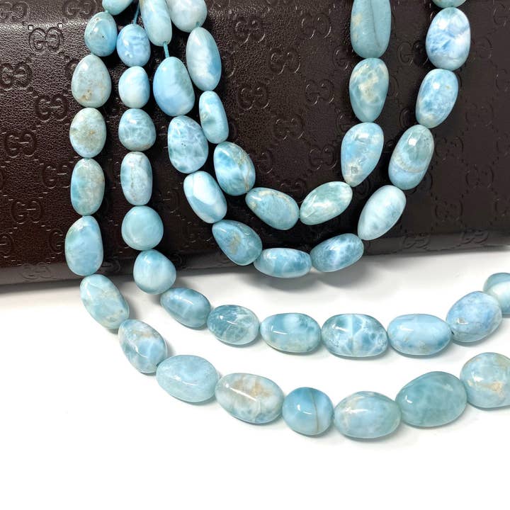 Perle di pietra preziosa Larimar da 16", perle di Larimar autentiche della Repubblica Dominicana di qualità AAA, perle di cristallo di guarigione spirituale Chakra, 10x7mm - 17x10mm per la vendita all'ingrosso da parte di Akstar Gems