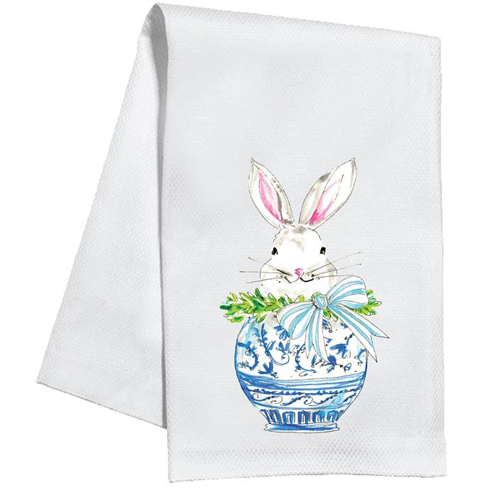 Bunny in Chinoiserie Pot Kitchen Towel for wholesale by RosanneBeck Collections