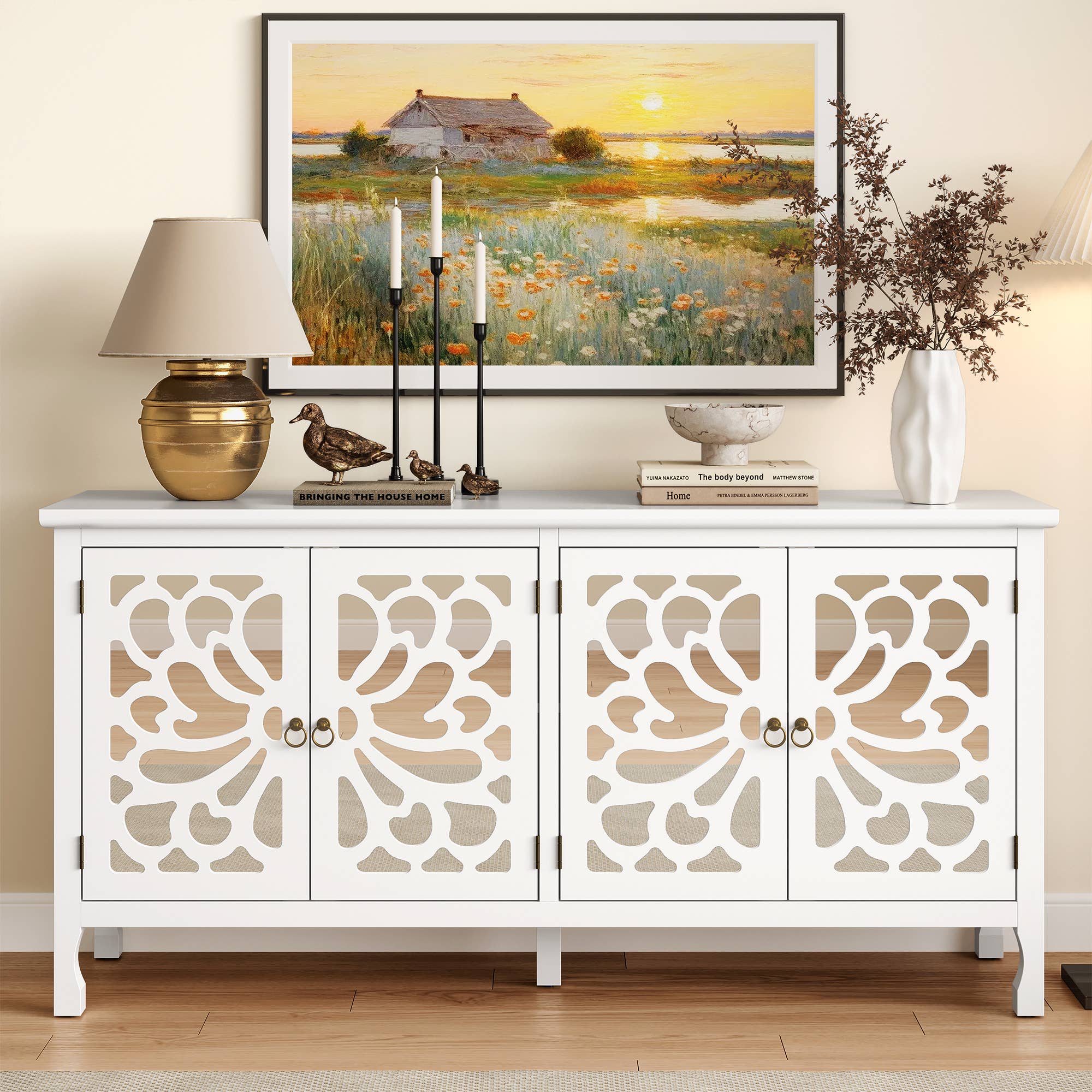 Heynemo - Vente Armoire - Buffet sculpté de 63'' avec rangement10