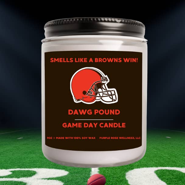 Cleveland Browns Football Candle for wholesale by Purple Rose Wellness, LLC