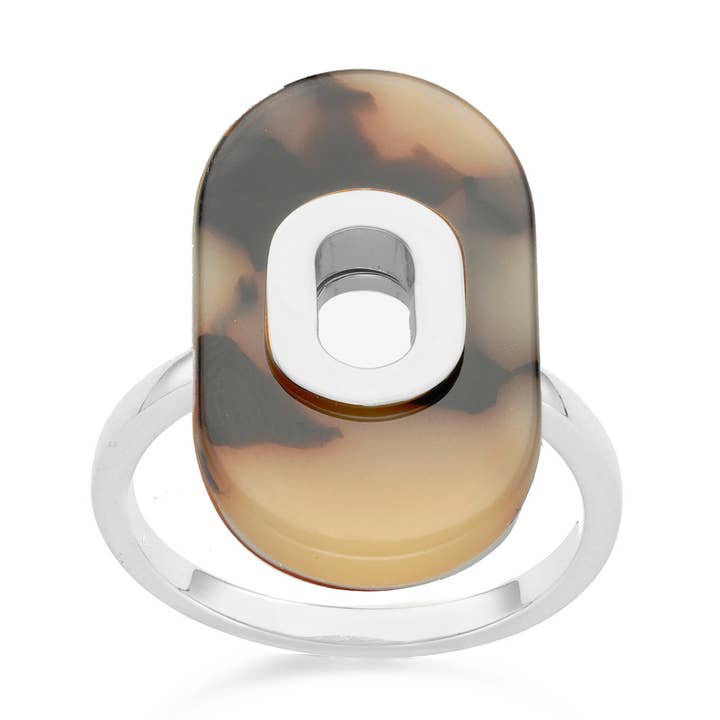 Anello ovale in argento con acetato grigio per la vendita all'ingrosso da parte di ORUS BIJOUX