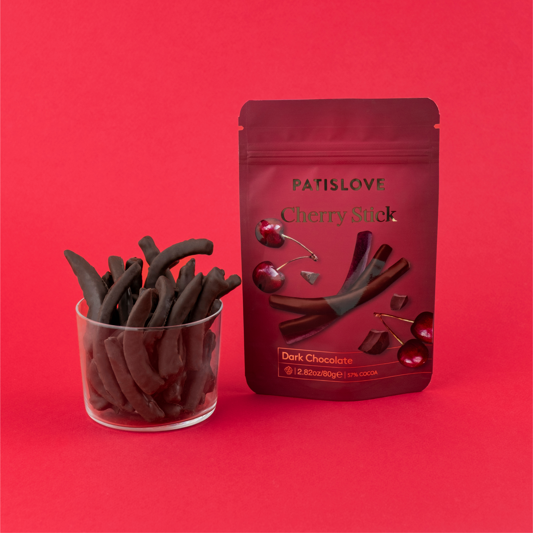 Patislove - Wholesale Chocolate Covered Sweets - Cherry Stick Dark Chocolate, 80G6