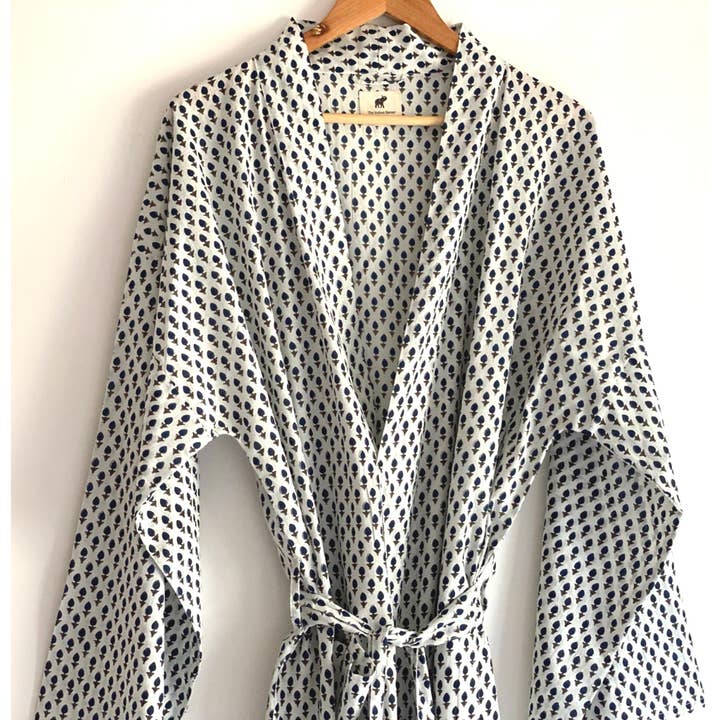 Peignoir kimono pour femme - All over Buti Print en coton + Bag pour la vente par The Indian Bazaar