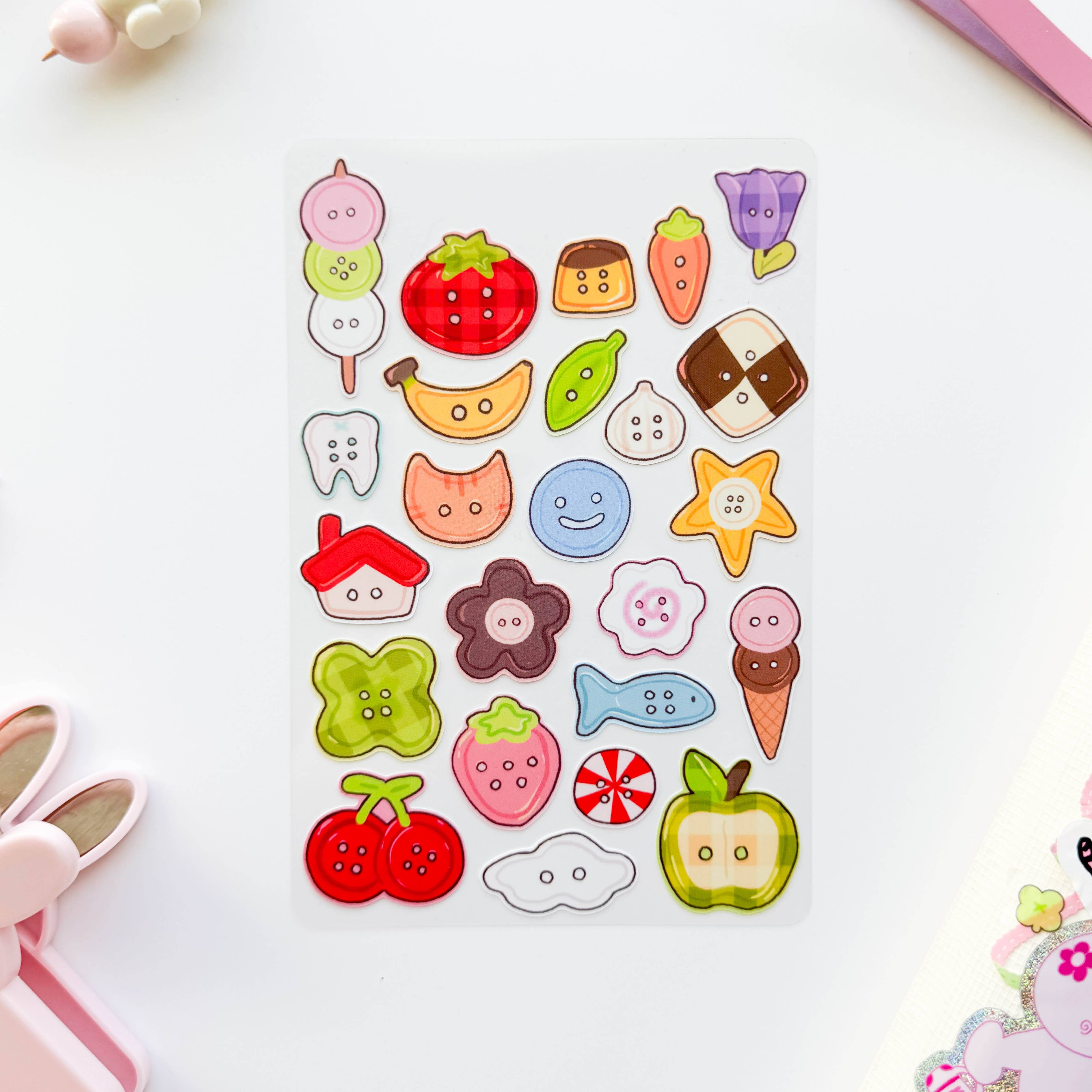 PekoPuff - Wholesale Sticker - Colorful Funky Buttons Matte Waterproof Deco Sticker Sheet1