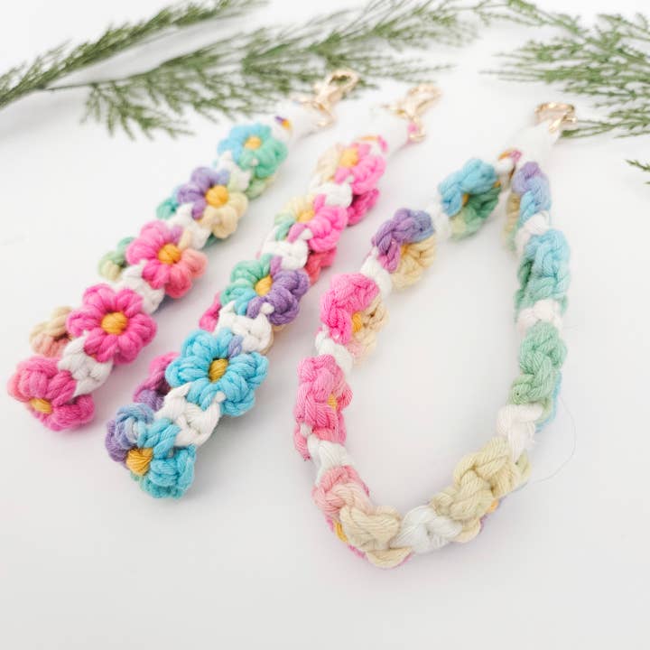 Macrame wristlet keychains for wholesale by Cord + Quartz