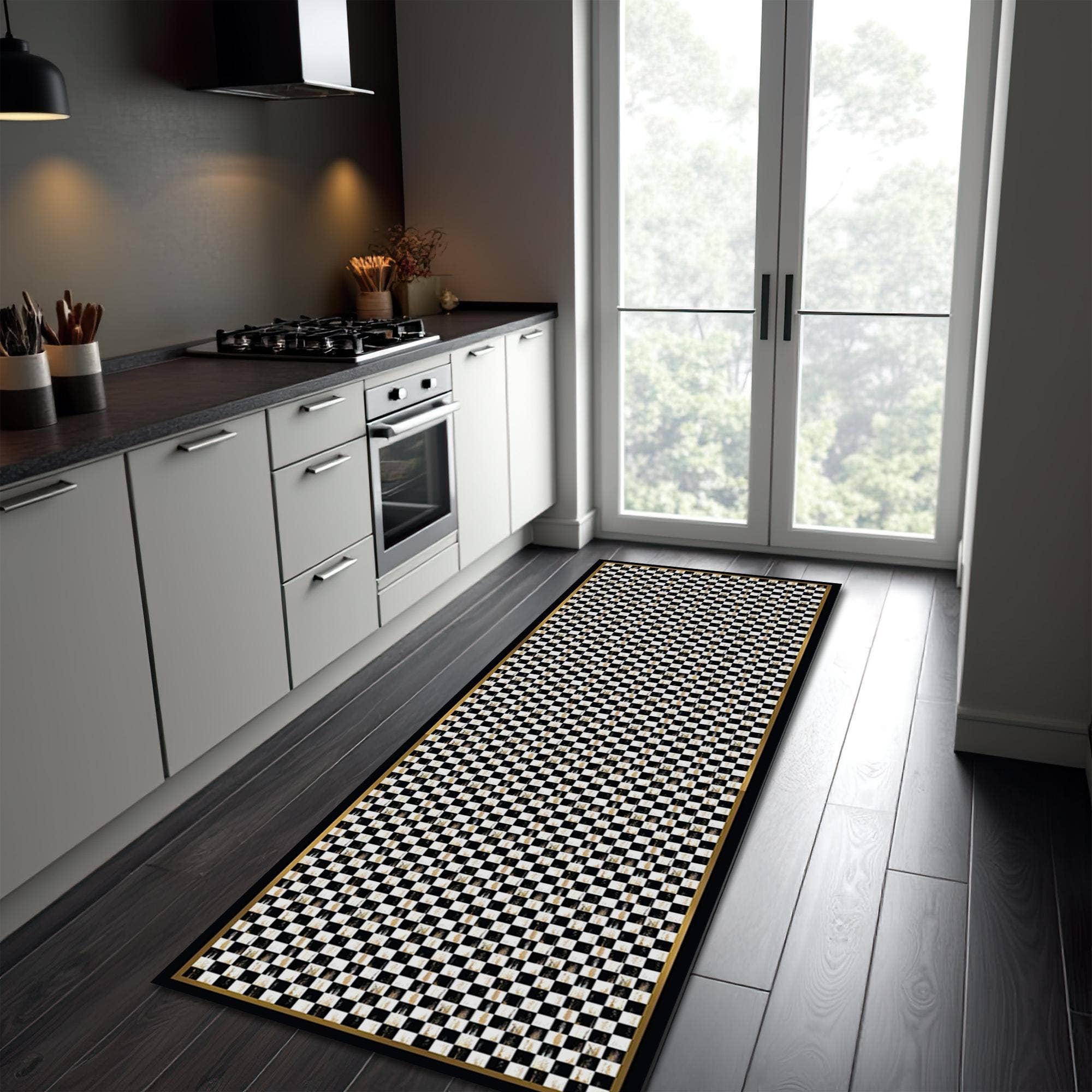 Rugendary Trade LLC - Wholesale Runner Rug - Checkered Runner Rug: Black and White Retro Kitchen Carpet0