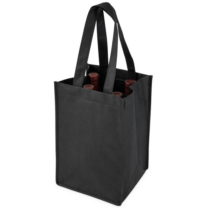 TRUE - Wholesale Wine Tote - Reusable 4-Bottle Non-Woven Fabric Wine Tote- ASST COLORS