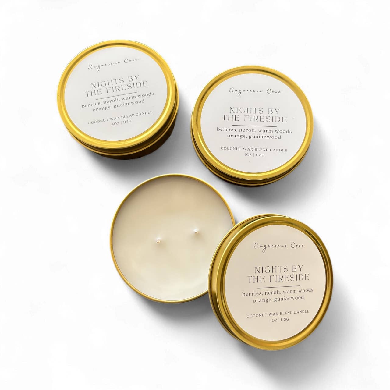 Sugarcane Cove Company - Venta al por mayor Vela aromática de viaje - Velas en lata de oro de 4 oz - Paquete de 4: Elija el aroma en el menú desplegable2