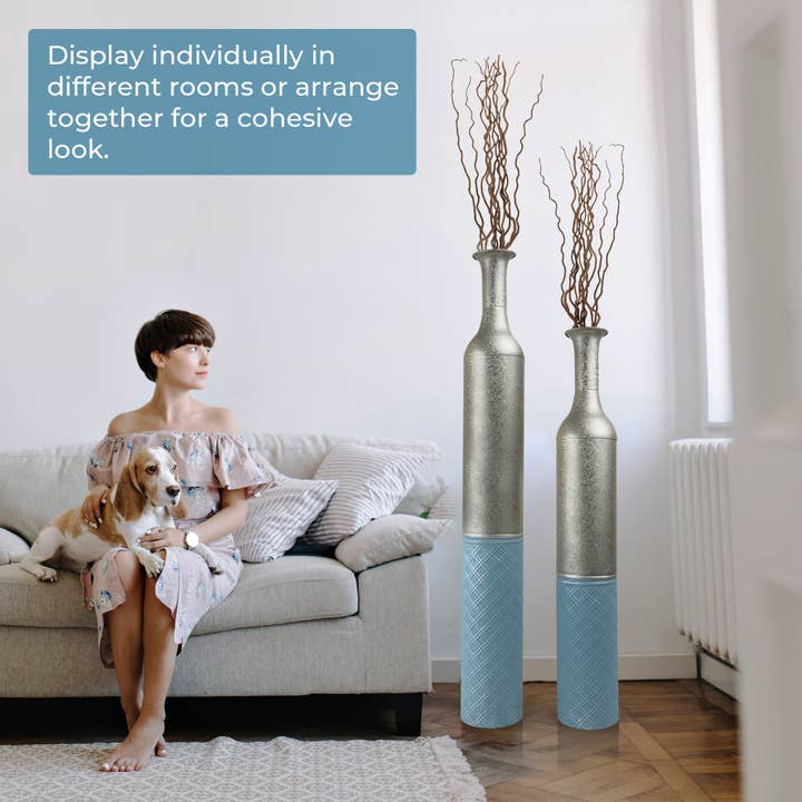 Accent Collection - Wholesale Vase - Large Metal Floor Vases Tall Vase Set of 2 42" and 36"