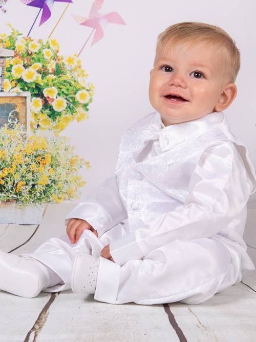 Hvid Baby Boy Satinvest Dåbsbodysuit Chr-3 for engroshandel på Faire1