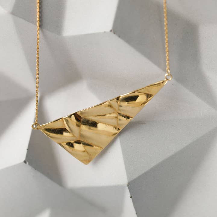 Softy Collection Gold Large Angular Textured Statement Necklace for wholesale by BOO jewellery