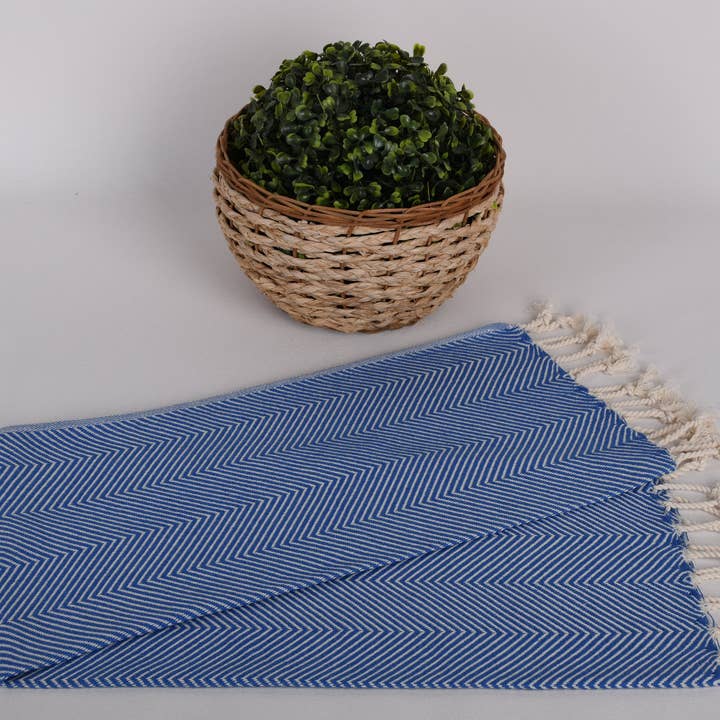 Organic Turkish Towels - Wholesale Hand Towel - Turkish Luxurious Hand Towel in Petrol Blue Chevron4
