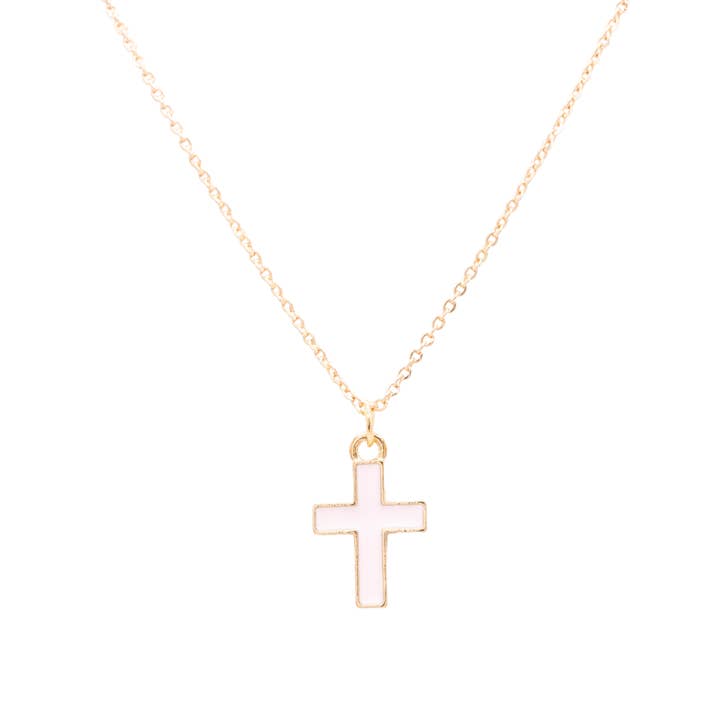 Pink Cross Enamel Charm Religion Necklace Children's Jewelry for wholesale by Rebecca Accessories LLC