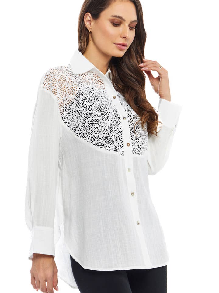 L3624-1 - WHITE BUTTON-DOWN TOP WITH LACE for wholesale by Adore