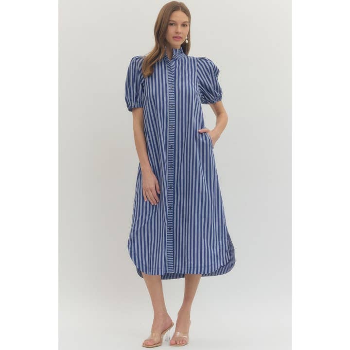 Vestido midi de rayas con mangas abullonadas. para venta al por mayor de STYLE USA