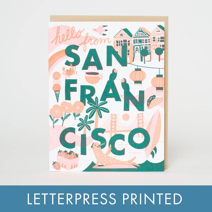 Hello from San Francisco Letterpress Greeting Card by Hello!Lucky for wholesale by Egg Press Manufacturing