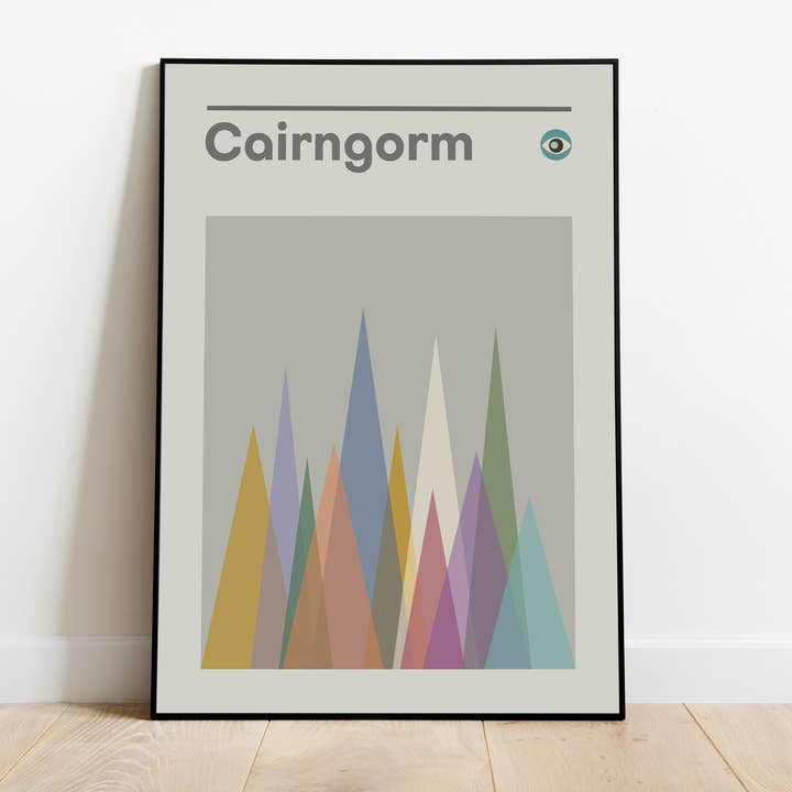 Póster de viaje de mediados de siglo para acampar en montañas de Escocia para venta al por mayor de Jaffa Orange