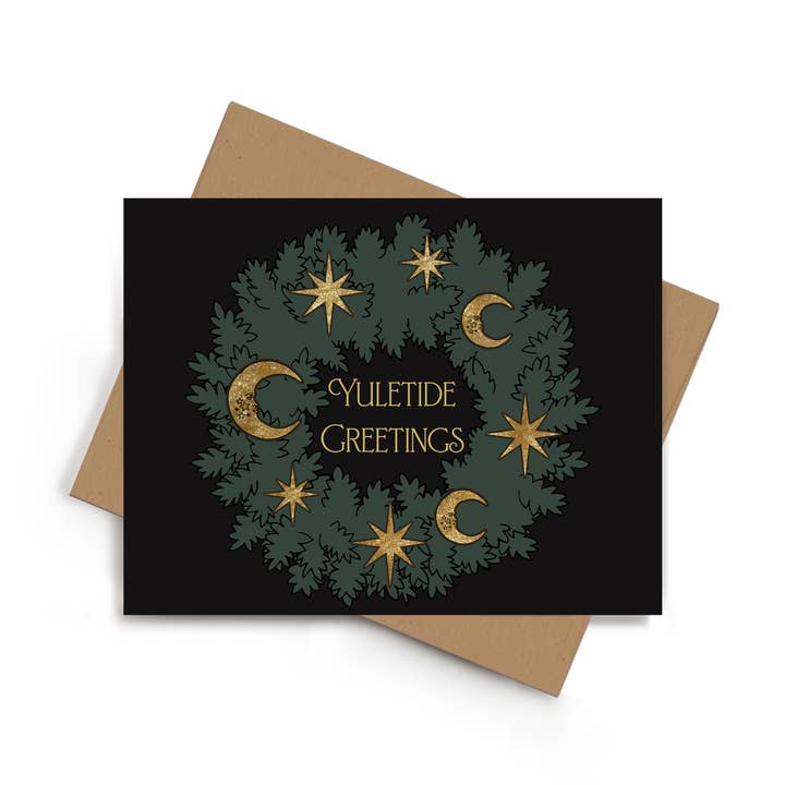 Yuletide Greetings Christmas Card for wholesale by Spooky Glam Paper