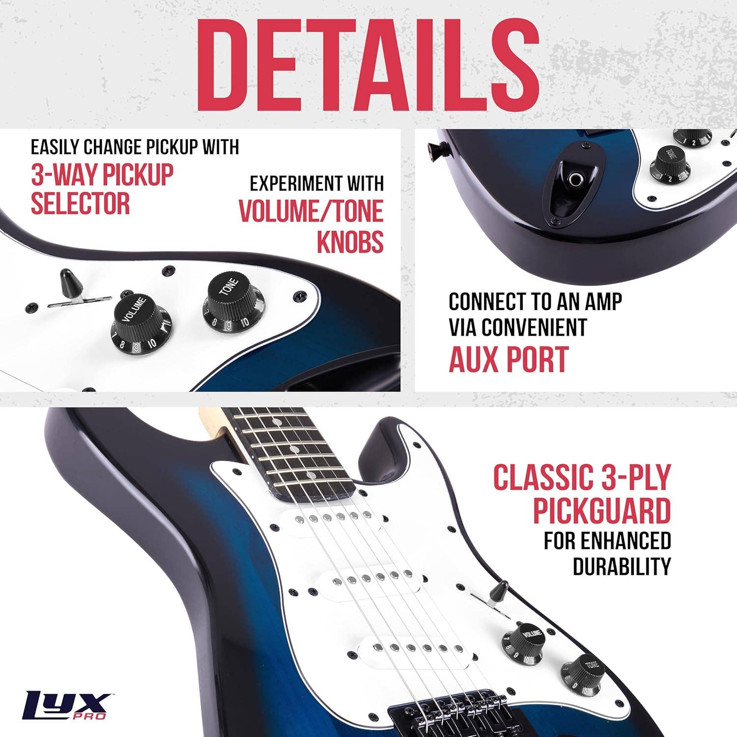 LyxPro – wholesale Musical instrument – CS 36” Beginner Electric Guitar Kit with Amp, Cable & More!8