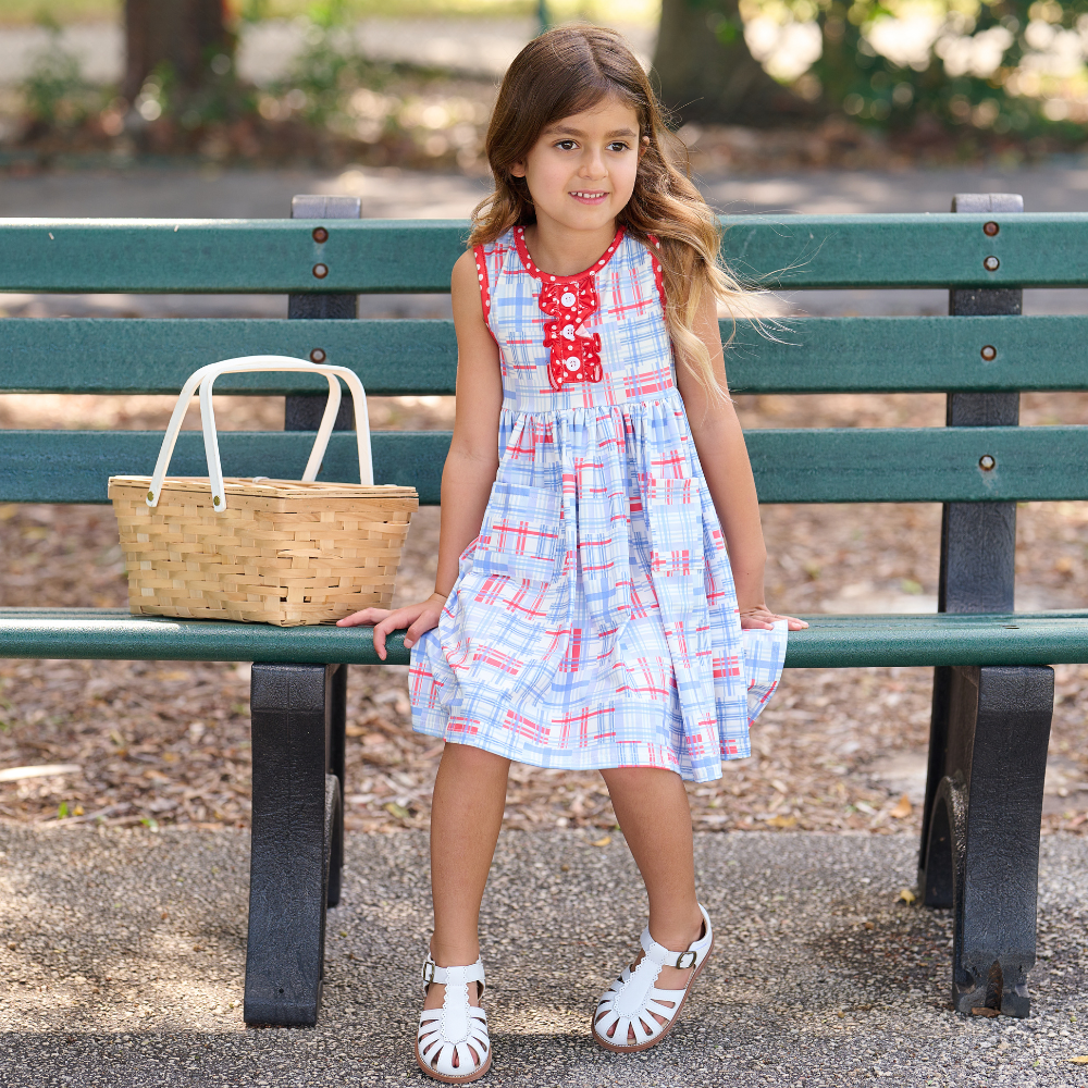 Sugar Bee Clothing - Wholesale Dress - Kids - Anna Ruffle Tank Twirl Dress - Cape Cod Madras3
