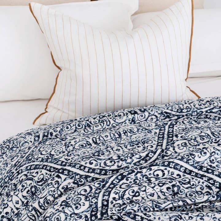 Kantha Quilt Indian Block Print Bedspread - Blue Stone for wholesale by Boho-Eclectica