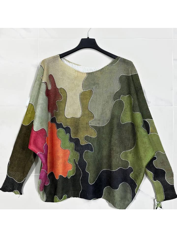 LOOWIE - Wholesale Knit Sweater - Women's - 196 One Size Camo Style Printed Sweater LOOWIE