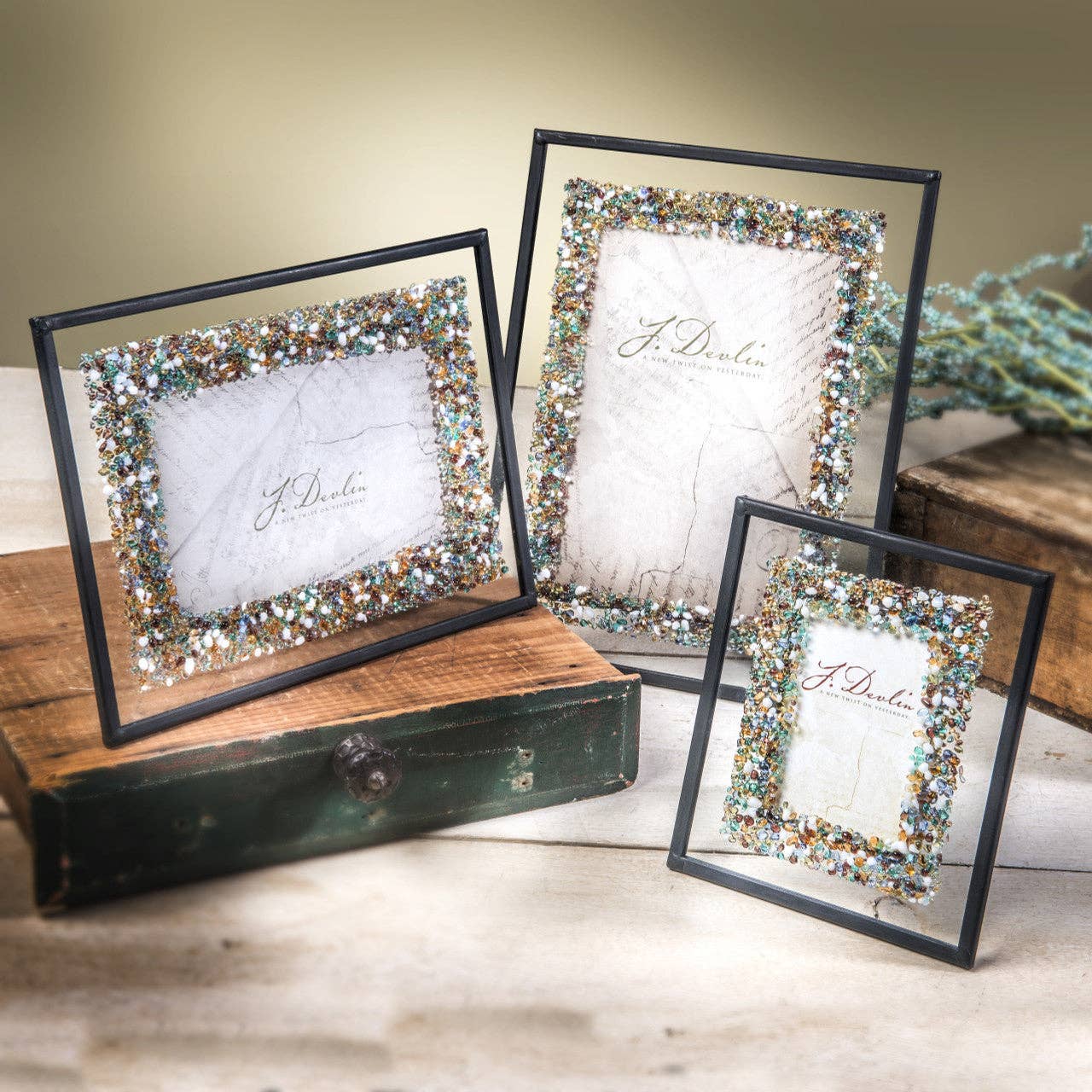 J Devlin Glass Art & Bert Anderson Collection - Wholesale Picture Frame - Pic 456 Multi Colored Fused Glass Chips on Clear Frame Series10