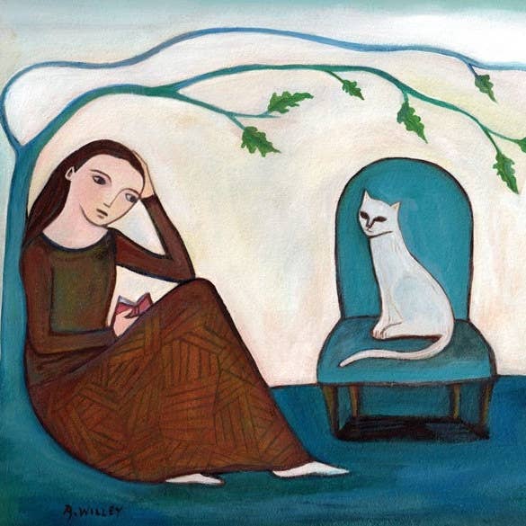 Biglietto d'auguri, Arte femminile, Gatto, Libri, Fare compagnia per la vendita all'ingrosso da parte di ANN WILLEY ARTS