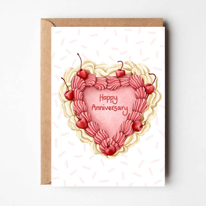 Katie Tinkler illustration - Vendita all'ingrosso Biglietti di auguri per anniversario - Biglietto di Auguri a Tema Torta di Anniversario Felice0
